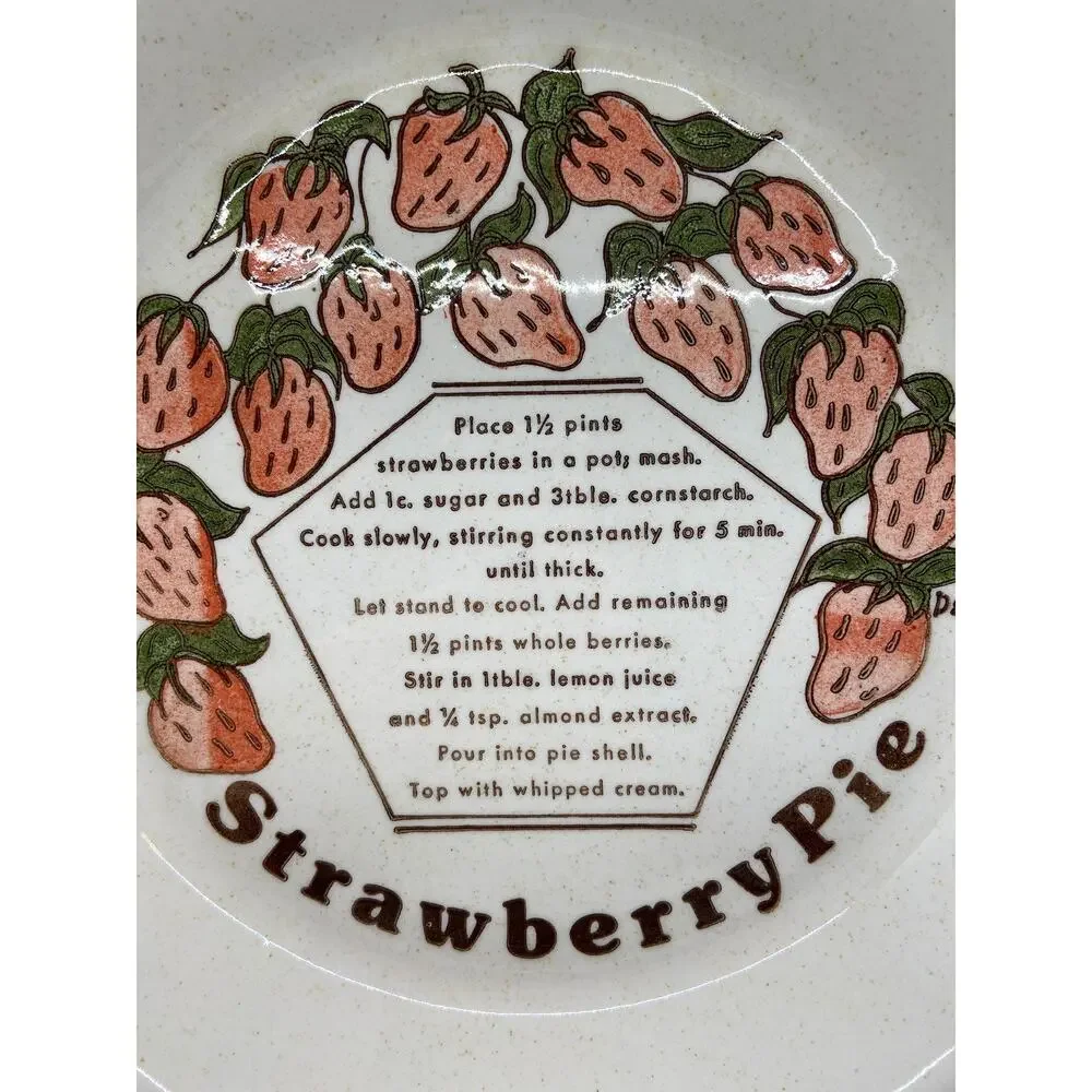 Vintage Stoneware Strawberry Pie Plate / Recipe Plate Signed Dee